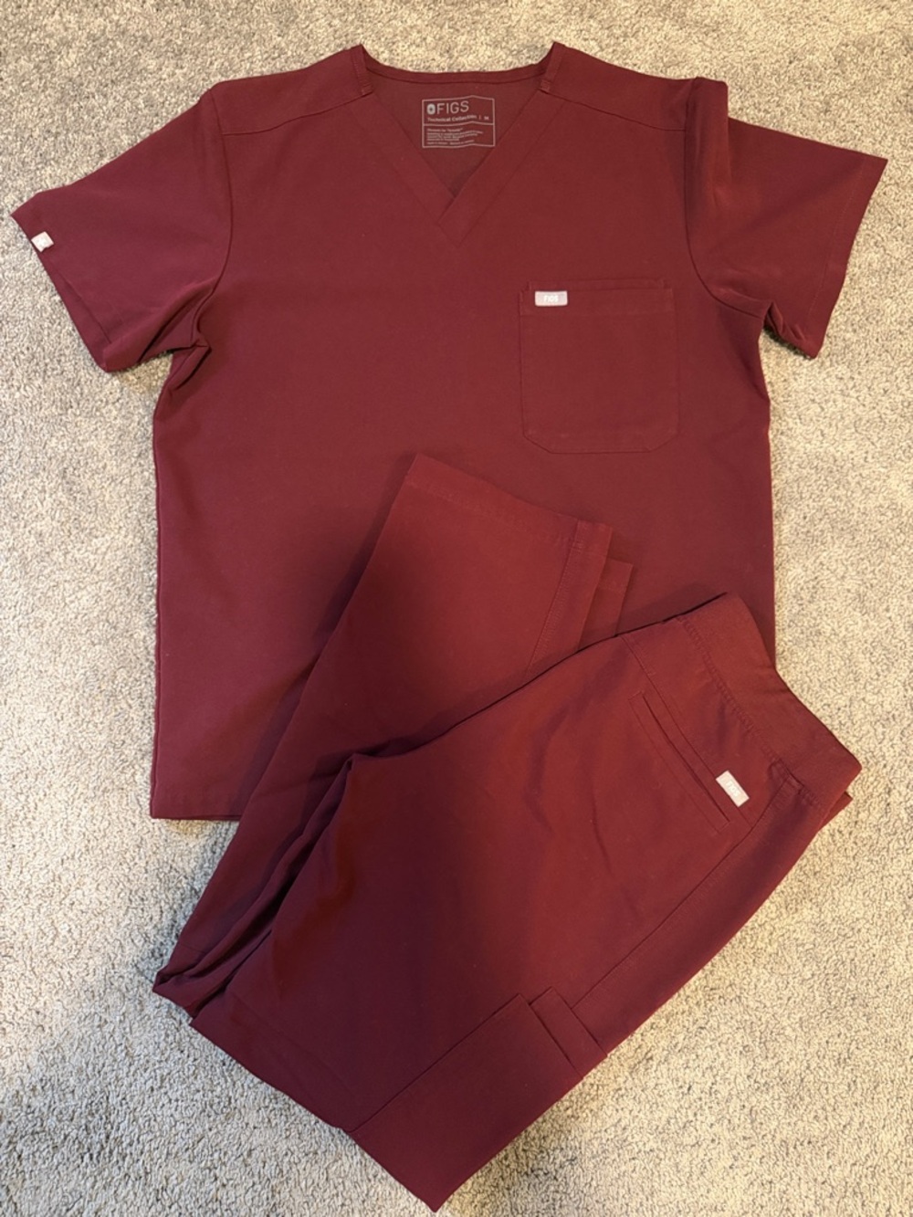 Figs Burgundy Medical Scrub Top and Pants Set